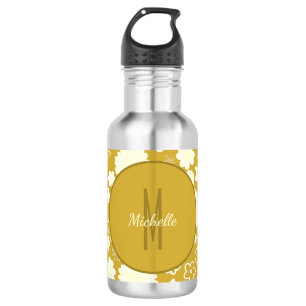 BOTELLA DE AGUA FLORES DE FLORES DE ORO ELEGANTES MONOGRAM GOLDEN