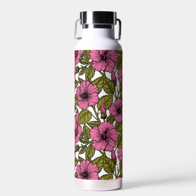 Botella De Agua Flores de hibiscos rosas (Delantero)