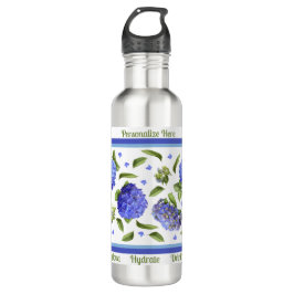 Botella De Agua Flores de hidrangea azul arte personalizado