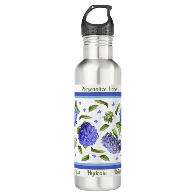 Botella De Agua Flores de hidrangea azul arte personalizado (Anverso)