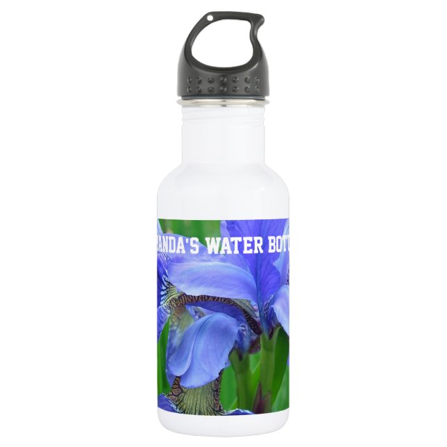 Botella De Agua Flores de Iris azules (Anverso)