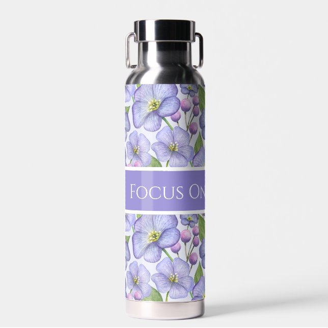 Botella De Agua Flores de lavanda Texto motivacional personalizado (Delantero)