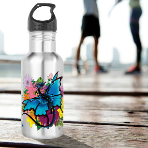 Botella De Agua Flores de mariposa azul Dragon