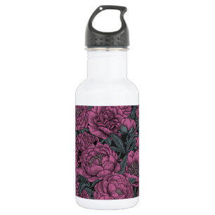 Botella De Agua Flores de peonía púrpura
