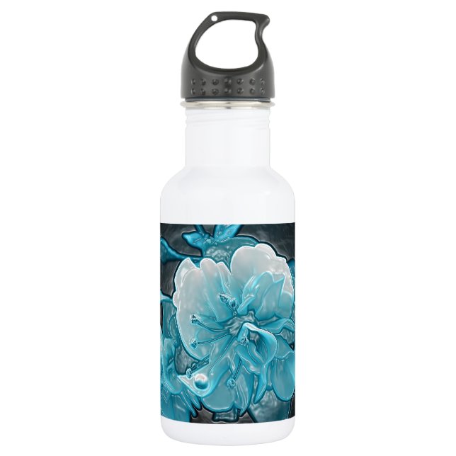 Botella De Agua Flores de porcelana de fucsia (Anverso)