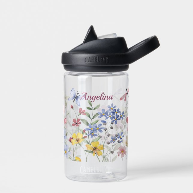 Botella De Agua Flores de primavera personalizadas y niños maripos (Izquierdo)