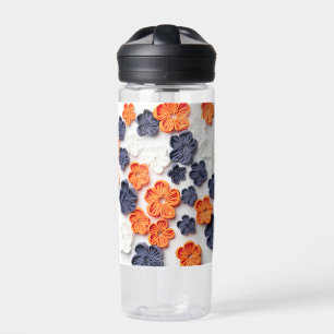 Botella De Agua Flores de tela cosida artesanal de primavera azul