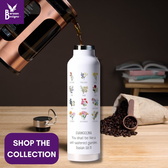 Botella De Agua FLORES DEL MES DE NACIMIENTO bonito Bíblica Cristi (Subido por el creador)