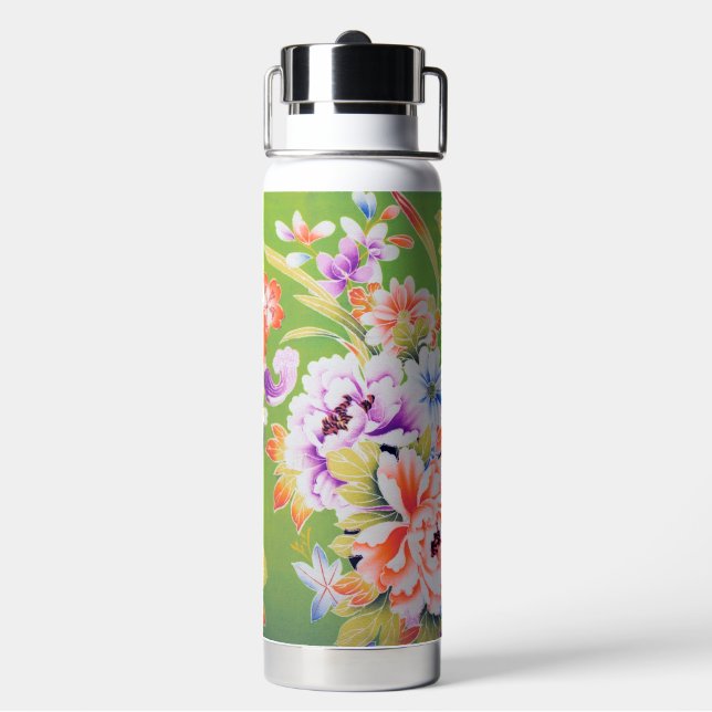 Botella De Agua Flores, diseño floral japonés (Reverso)
