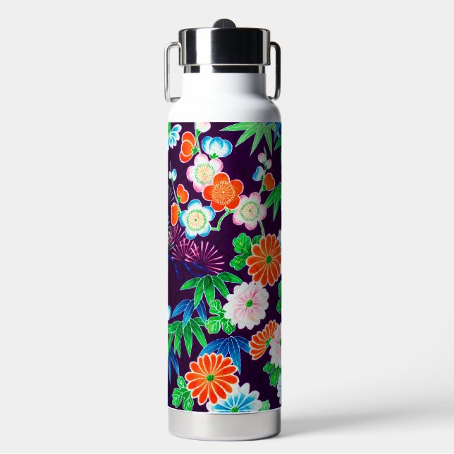 Botella De Agua Flores, diseño japonés (Frente)