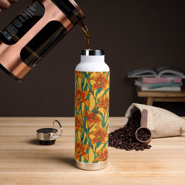 Botella De Agua Flores diurnas, azules y amarillas (Café)