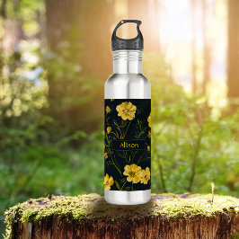 Botella De Agua Flores elegantes de mariposa amarilla