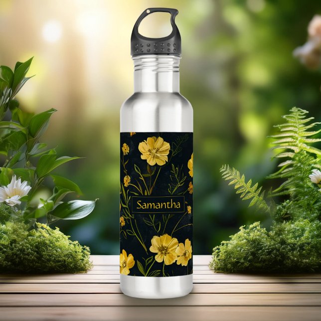 Botella De Agua Flores elegantes de mariposa amarilla (Subido por el creador)