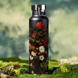 Botella De Agua Flores Floral Vintage Art Elegante Monograma Dorad