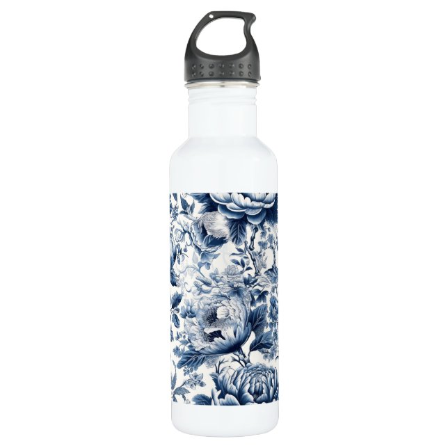 Botella De Agua Flores florales Chinoiserie Blue and White Peonies (Anverso)