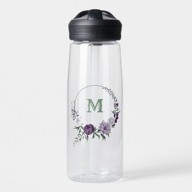 Botella De Agua flores lavanda y blancas de color púrpura vegetaci (Delante)