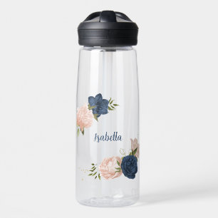 Botella De Agua flores marinas y rosa ruidosas