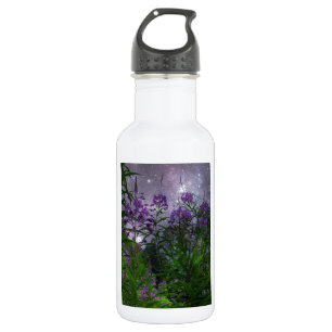 Botella De Agua Flores Moradas Noche de Fantasía