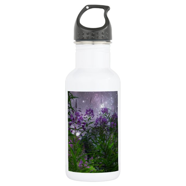 Botella De Agua Flores Moradas Noche de Fantasía (Anverso)