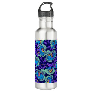 Botella De Agua Flores moradas y azules William Morris