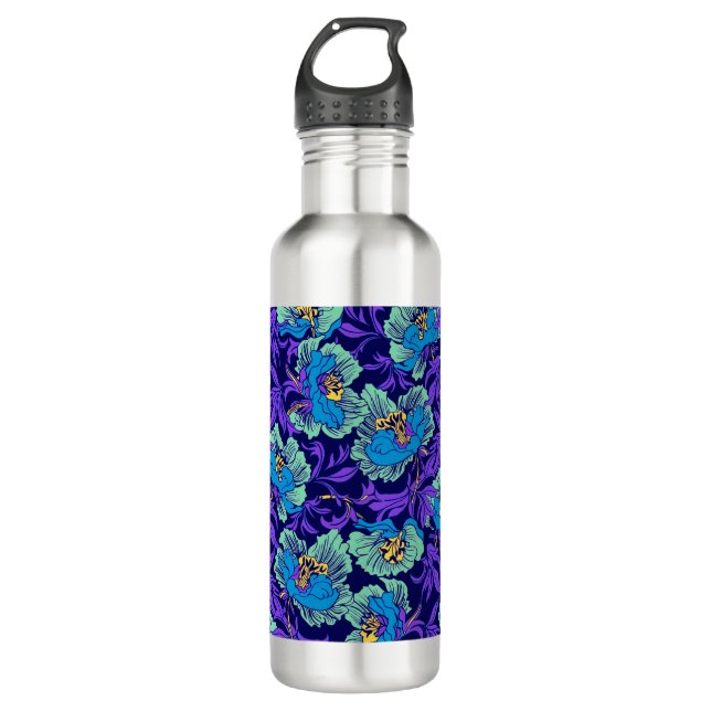 Botella De Agua Flores moradas y azules William Morris (Anverso)