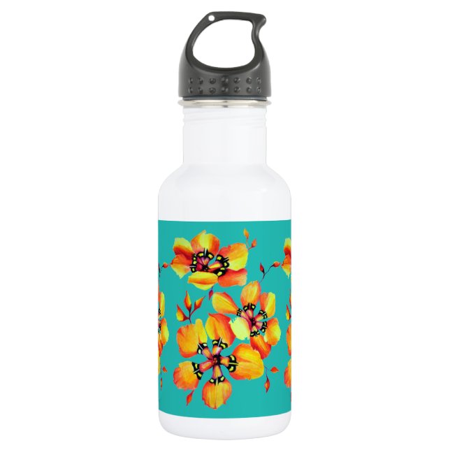 Botella De Agua Flores Naranjas elegantes - Aqua (Anverso)
