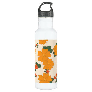 Botella De Agua Flores naranjas, Patrón Floral, Patrón De Flores
