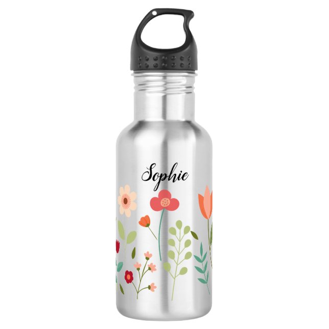 Botella De Agua Flores pequeñas personalizadas (Anverso)