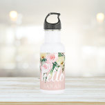 Botella De Agua Flores Pink Pastel Modernas Hola Y Nombras<br><div class="desc">Flores Pink Pastel Modernas Hola Y Nombras</div>