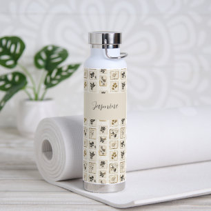 Botella De Agua Flores Prensadas Elegantes Beige Crema Nombre Botá