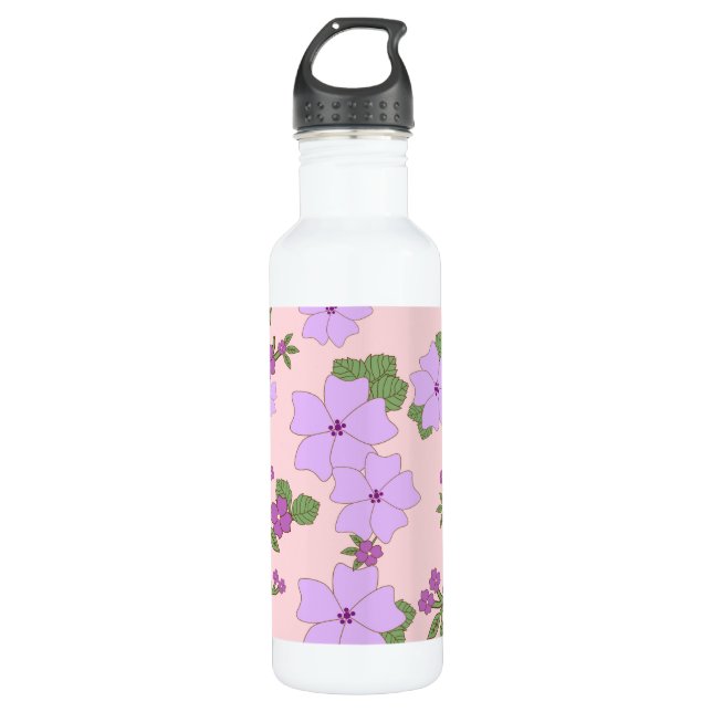 Botella De Agua Flores Púrpura, Patrón Floral, Patrón De Flores (Anverso)