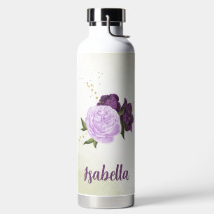 Botella De Agua flores púrpuras hojas verdes