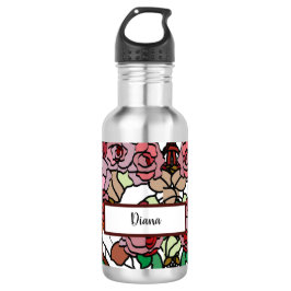 Botella De Agua Flores rojas brillantes y moderadas