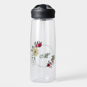 Botella De Agua flores rojas y amarillas pálidas vegetación