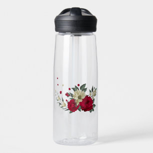 Botella De Agua flores rojas y amarillas pálidas vegetación