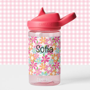 Botella De Agua Flores rosa El nombre personalizado del niño peque