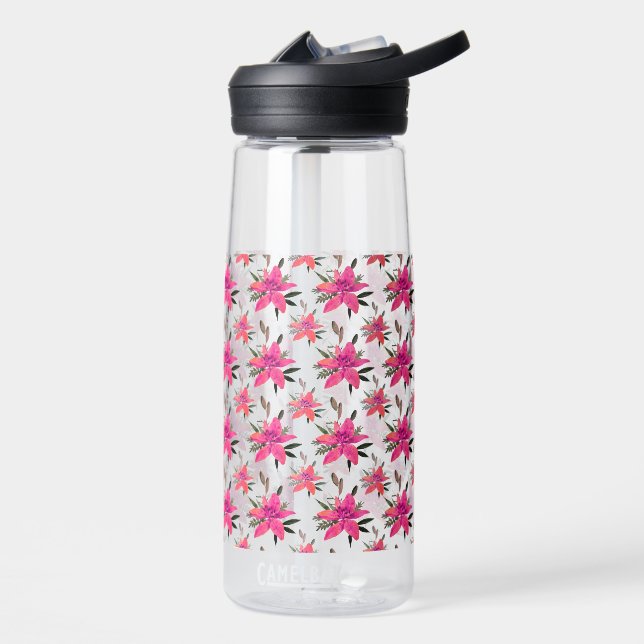 Botella De Agua Flores rosadas diseño de patrón floral (Izquierdo)
