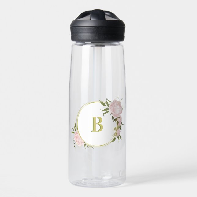 Botella De Agua flores rosadas románticas vegetación (Delante)