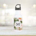 Botella De Agua Flores rosas color de agua modernas monogramadas<br><div class="desc">Flores rosas color de agua modernas monogramadas</div>