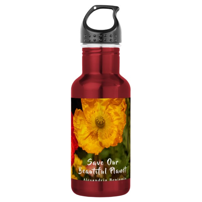 Botella De Agua Flores Salva Nuestro Planeta Flores Naturaleza Per (Anverso)