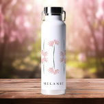 Botella De Agua Flores salvajes rosadas Bodas modernas<br><div class="desc">Botella de agua Boda Pink Wild Flowers. Personalice con estilo su nombre personalizado.</div>