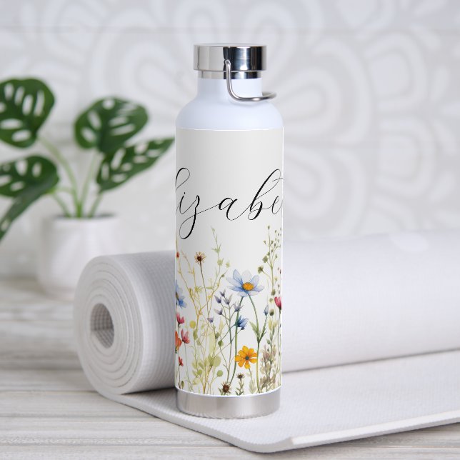 Botella De Agua Flores silvestres con nombre (Yoga)