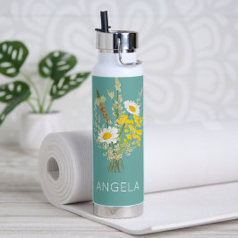 Botella De Agua Flores silvestres Daisies Floral Bouquet Nombre pe