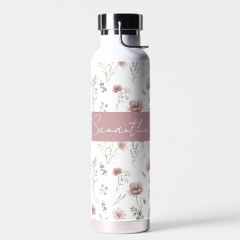 Botella De Agua Flores silvestres de acuarela rosa polvoriento y v