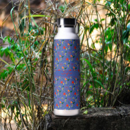 Botella De Agua Flores silvestres de estampado azul con aislamient