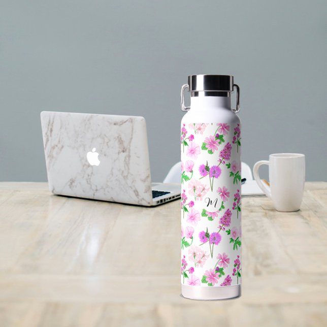 Botella De Agua Flores silvestres delgadas en blanco. Personalizad (Delicate wildflowers in white. Custom. Water Bottle
)