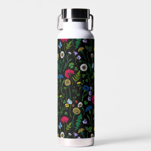 Botella De Agua Flores silvestres en negro