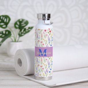 Botella De Agua Flores silvestres pastel lavanda azul salmón rosa 