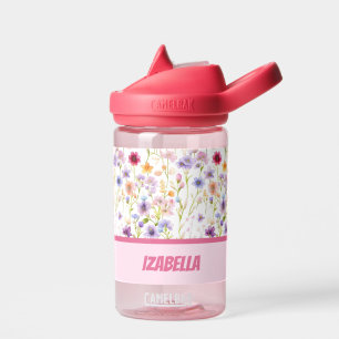 Botella De Agua Flores Silvestres Rosadas Femeninas y Coloridas pa