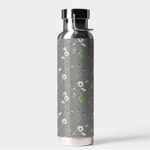 Botella De Agua Flores silvestres y mariposas en gris